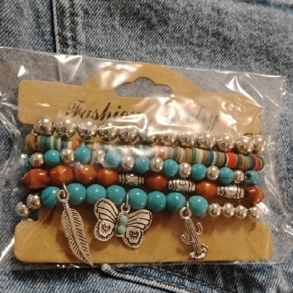 Chic Turquoise and Silver Charm Bracelet Set - Picture 5 of 5
